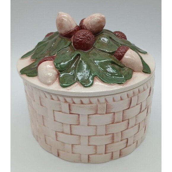 Vtg Acorn And Oak Leaf Basket Weave Lidded Dish Fall Autumn Cottage - Picture 1 of 7